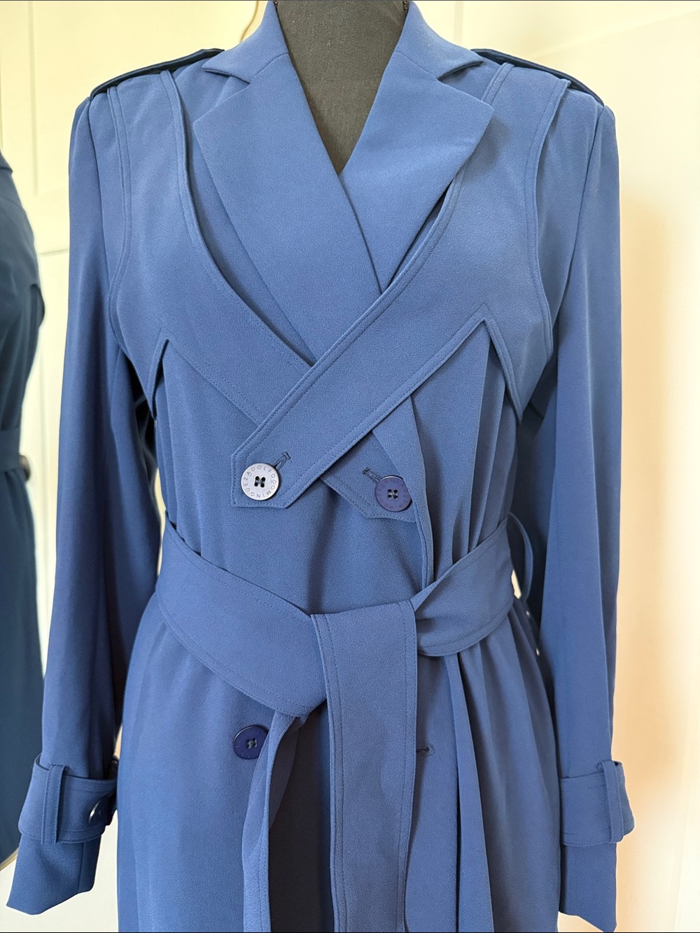 Adolfo Dominguez Navy Blue Long Sleeve Wrap Trench Dress - Picture 6 of 12